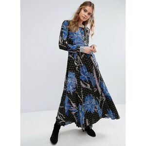 Free People First Kiss Printed Maxi Dress Botanical Night Blue XS